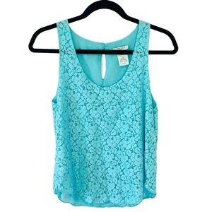 Aritzia Talula Floral Aqua Teal Blue Sleeveless Top Blouse SZ small